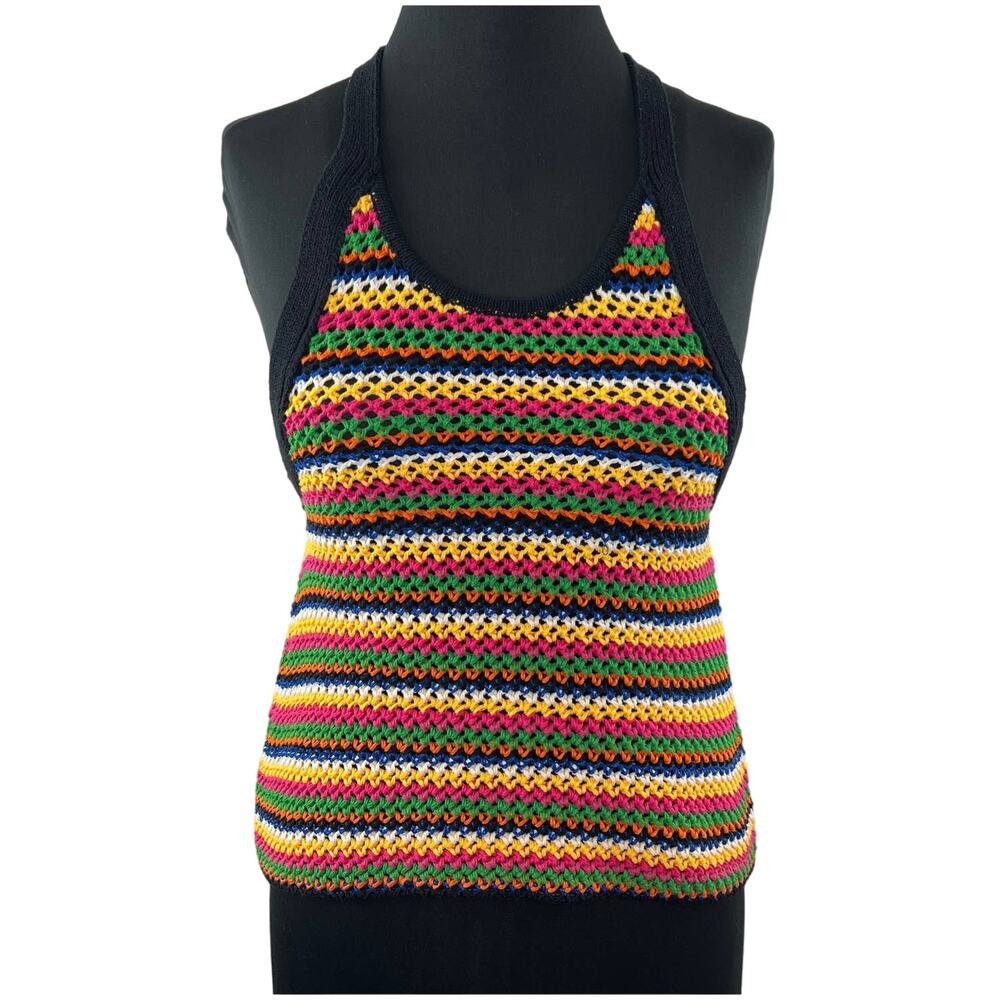 ZARA Knit Rainbow Scoop Neck T-Back Sleeveless Pullover Loose Knit Tank Size S